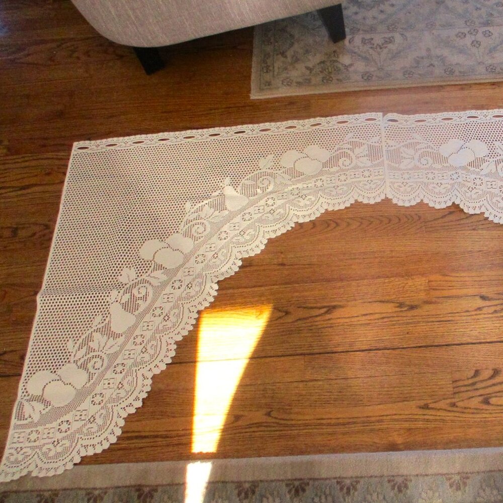 2 SWAGS VALANCE HEAVY LACE CURTAIN 66"X 36" DROP "FRUIT" 100% POLY, IVORY 2 PAIR